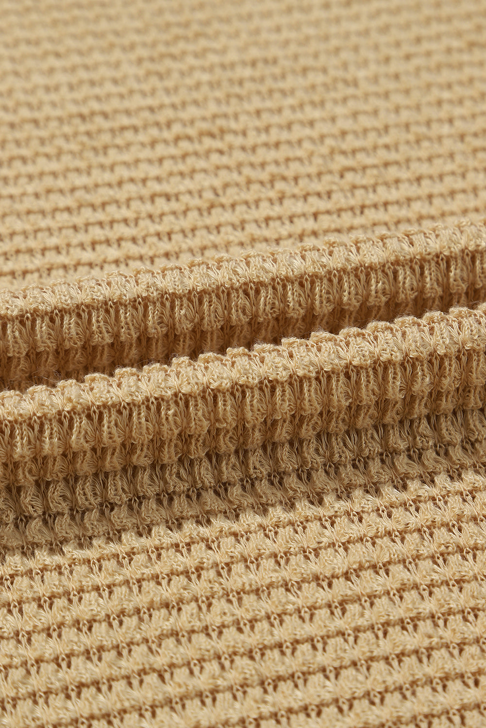 Green Waffle Knit Drop Sleeve High Slits Oversized Top