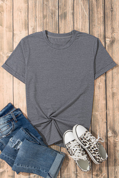 Black Solid Color Basic Crew Neck Plain Tee
