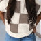 Khaki Checkered Color Block Crew Neck Short Sleeve Sweater