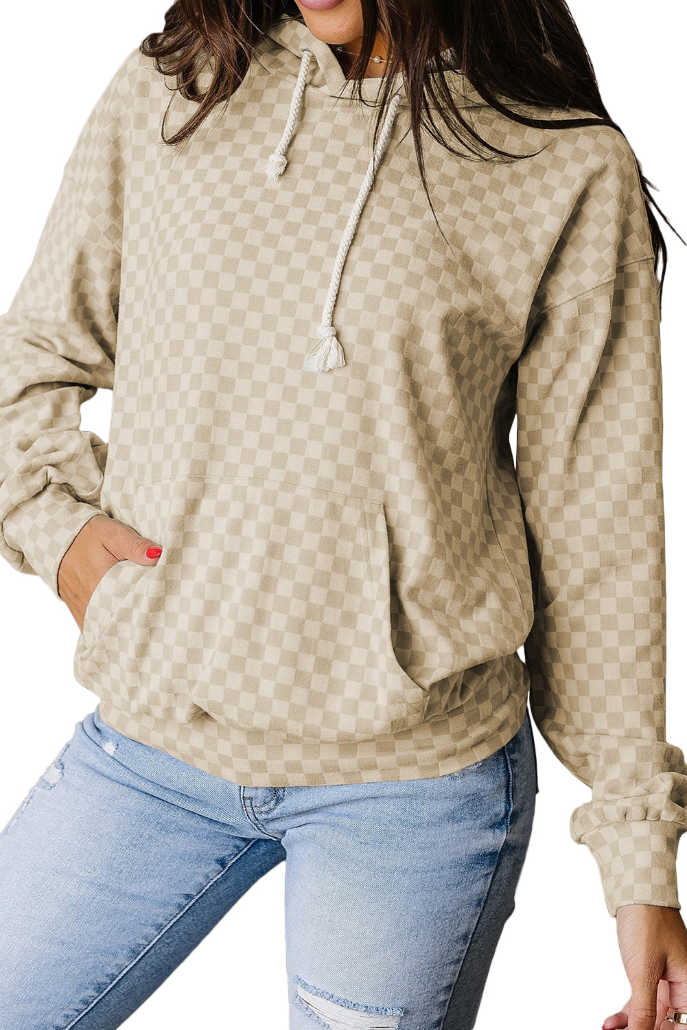 Green Checkered Kangaroo Pocket Hoodie