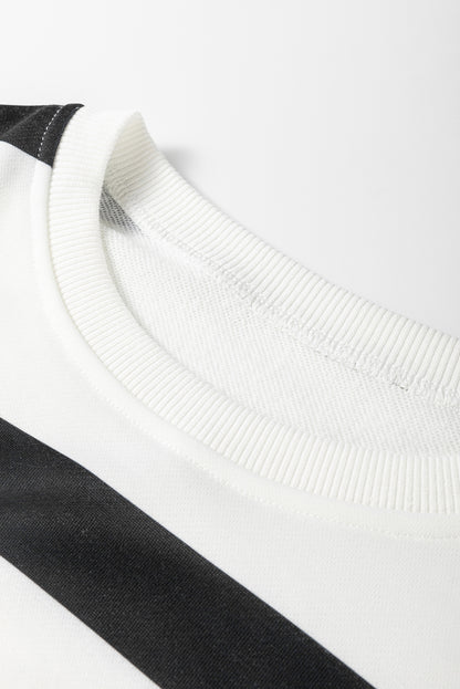 Light French Beige Striped Drop Shoulder Pullover and Joggers Set