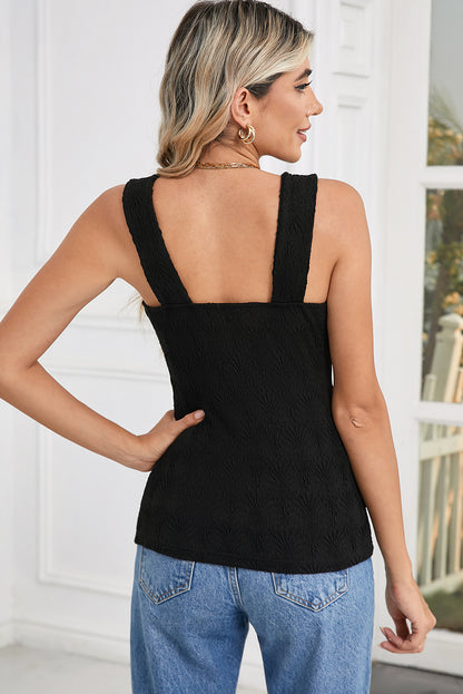 Smoke Gray Floral Jacquard Square Neck Tank Top