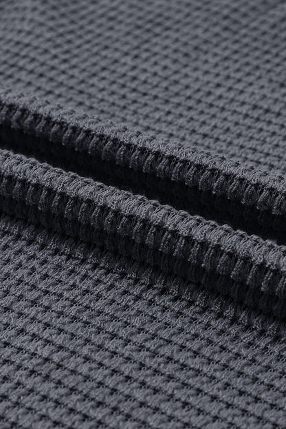 Green Waffle Knit Drop Sleeve High Slits Oversized Top