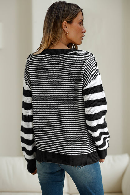 Red Stripe Twisted Knitted Drop Shoulder Sweater