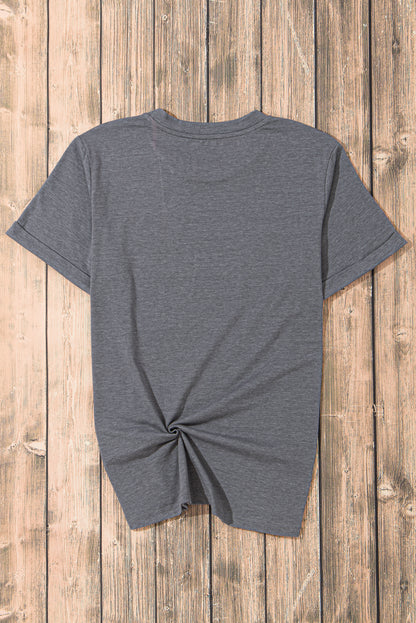 Black Solid Color Basic Crew Neck Plain Tee