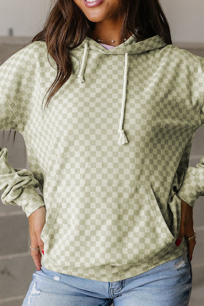 Green Checkered Kangaroo Pocket Hoodie