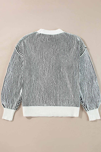 Chestnut Striped Contrast Trim Loose Sweater