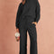 Black Checkered Textured Split Pullover Top and Pants Set