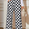 Bonbon Checkered Print High Waist Wide Leg Pants