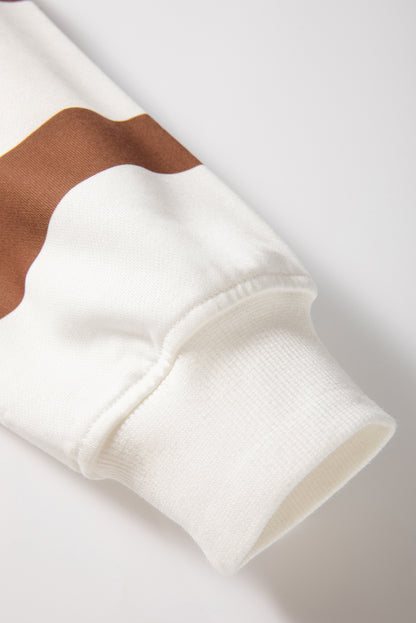 Light French Beige Striped Drop Shoulder Pullover and Joggers Set