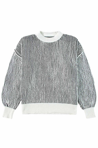 Chestnut Striped Contrast Trim Loose Sweater