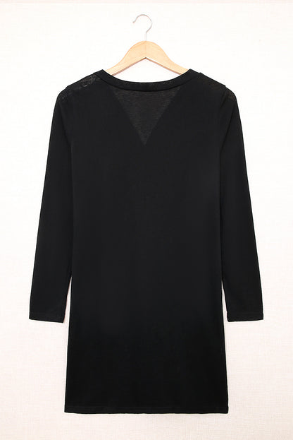 Black Casual Button Front Open Front Cover Up