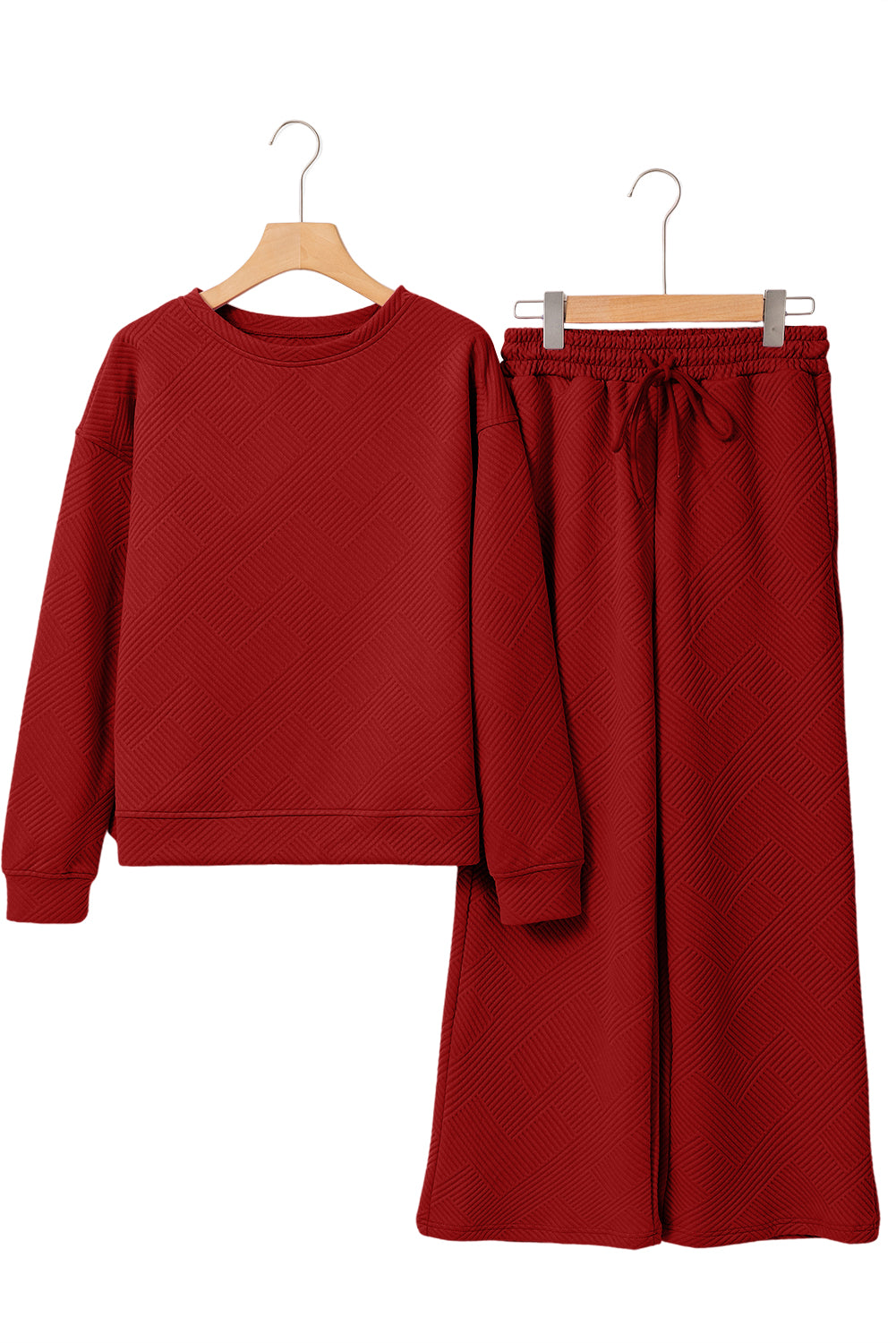 Red Dahlia Textured Loose Slouchy Long Sleeve Top and Pants Set