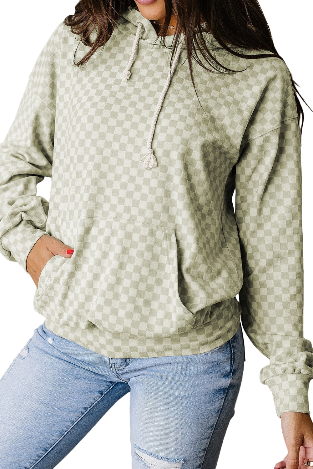 Green Checkered Kangaroo Pocket Hoodie