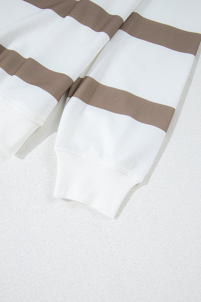 Light French Beige Striped Drop Shoulder Pullover and Joggers Set