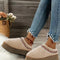 White Suede Contrast Print Plush Thick Sole Slippers