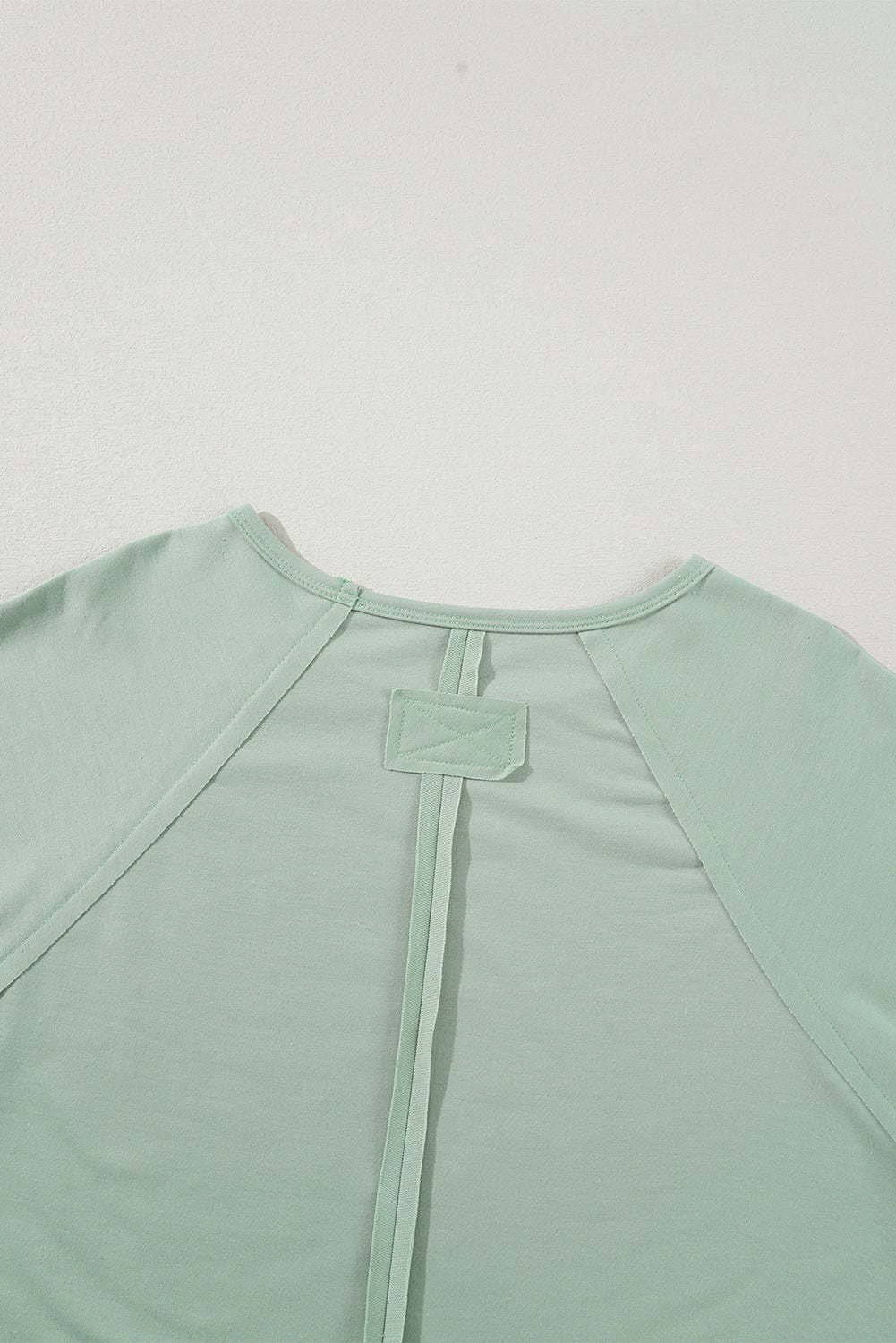 Smoke Green Flower Patchwork Exposed Seam Raglan Sleeve Top