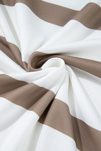 Light French Beige Striped Drop Shoulder Pullover and Joggers Set