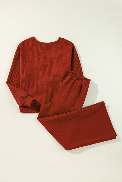 Red Dahlia Textured Loose Slouchy Long Sleeve Top and Pants Set