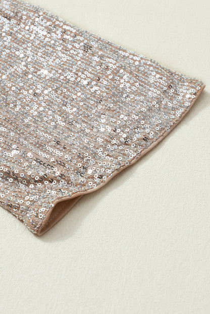 Apricot Sequin 3/4 Sleeve Open Front Duster Cardigan