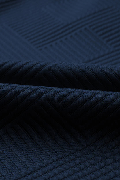 Black Plain Textured Collared V Neck Top and Wide Leg Pants Set