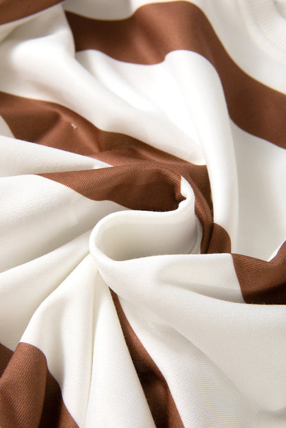 Light French Beige Striped Drop Shoulder Pullover and Joggers Set