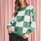 Green Checkered Bishop Sleeve Pullover Sweater