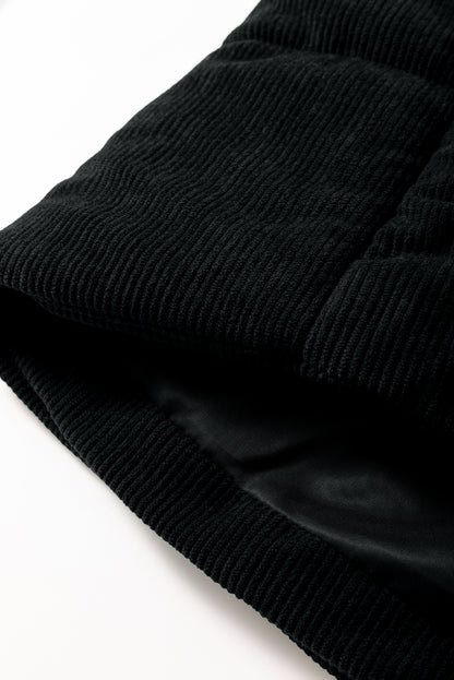 Coffee Solid Color Corduroy Puffer Vest Coat