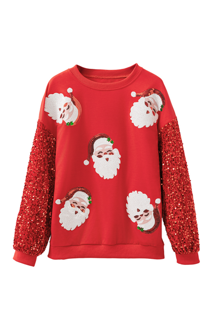 Fiery Red Sequined Santa Claus Christmas Crewneck Sweatshirt