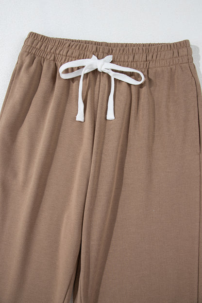 Light French Beige Striped Drop Shoulder Pullover and Joggers Set