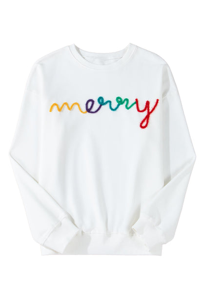 Green MERRY Print Drop Sleeve Pullover Sweatshirt