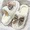 White Contrast Bowknot Applique Plush Winter Slippers