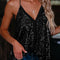Black Sexy Contrast Spaghetti Strap Sequin Camisole