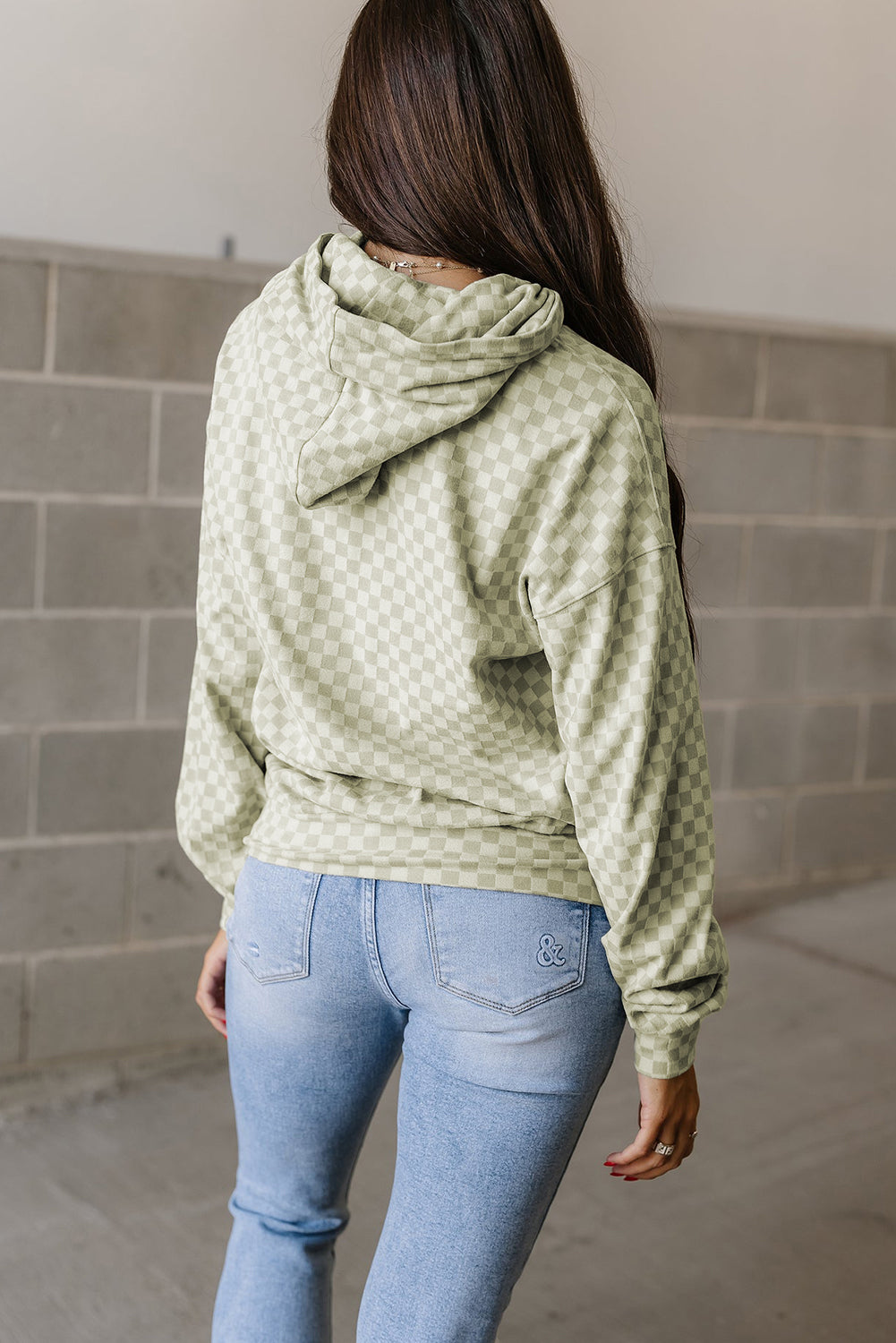 Green Checkered Kangaroo Pocket Hoodie