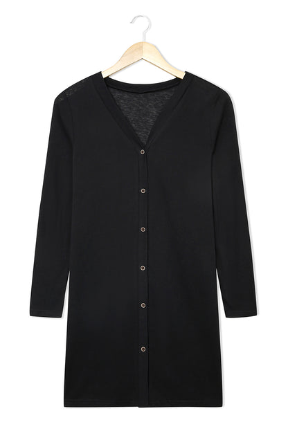 Black Casual Button Front Open Front Cover Up
