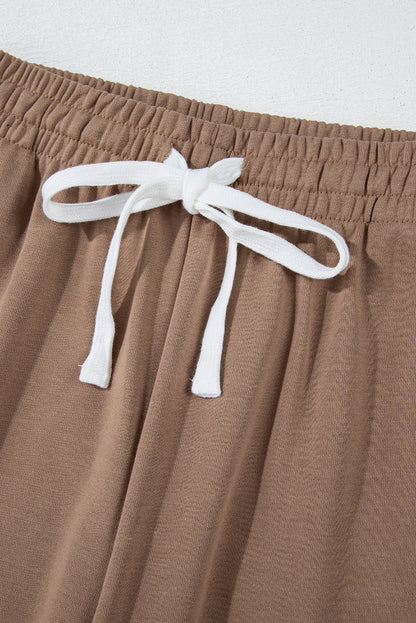 Light French Beige Striped Drop Shoulder Pullover and Joggers Set