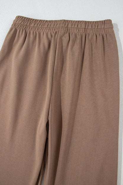 Light French Beige Striped Drop Shoulder Pullover and Joggers Set