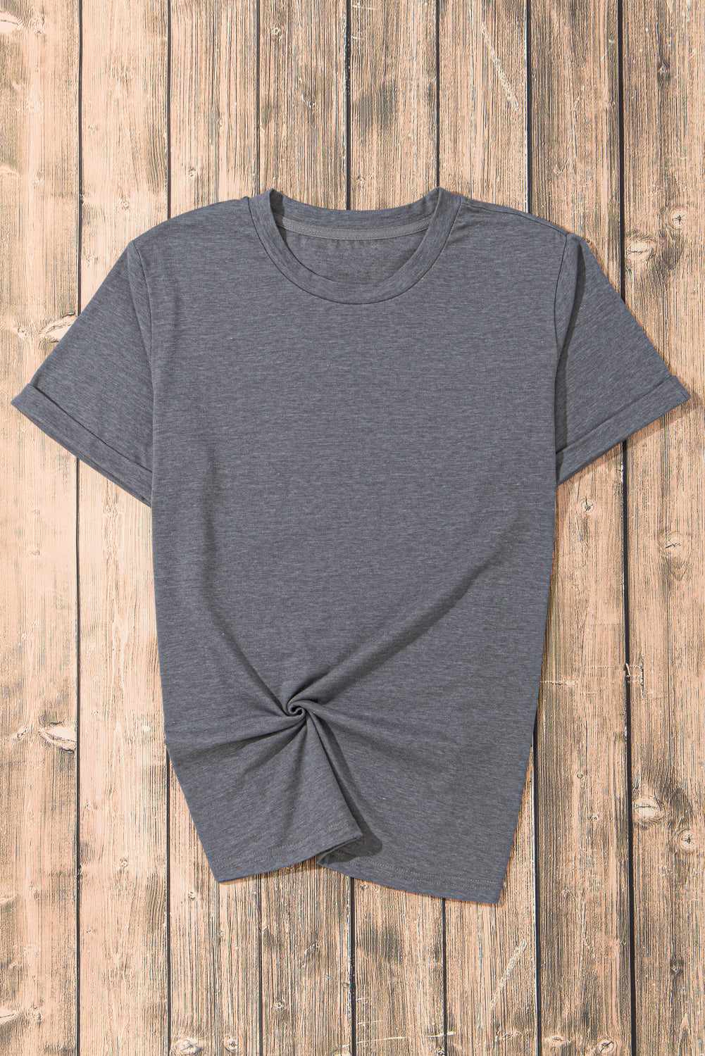 Black Solid Color Basic Crew Neck Plain Tee