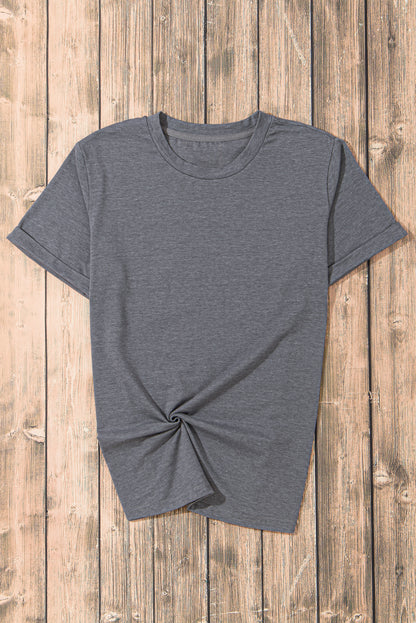 Black Solid Color Basic Crew Neck Plain Tee
