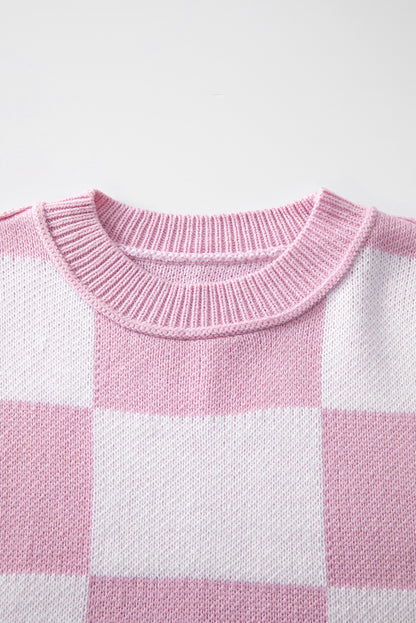 Green Checkered Bishop Sleeve Pullover Sweater