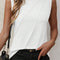 White Solid Color Crew Neck Pleated Tank Top