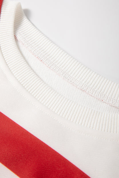 Light French Beige Striped Drop Shoulder Pullover and Joggers Set