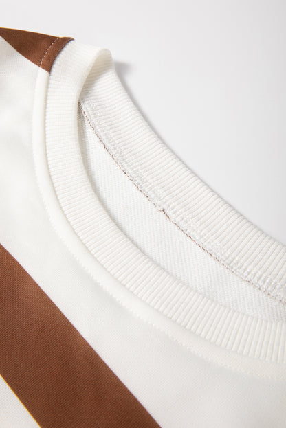 Light French Beige Striped Drop Shoulder Pullover and Joggers Set