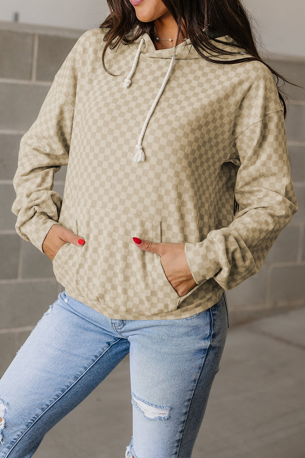 Green Checkered Kangaroo Pocket Hoodie