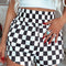 Black Checkered Print High Waist Casual Shorts