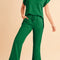 Dark Green Textured Ruffle Summer Top and Drawstring Pants Set
