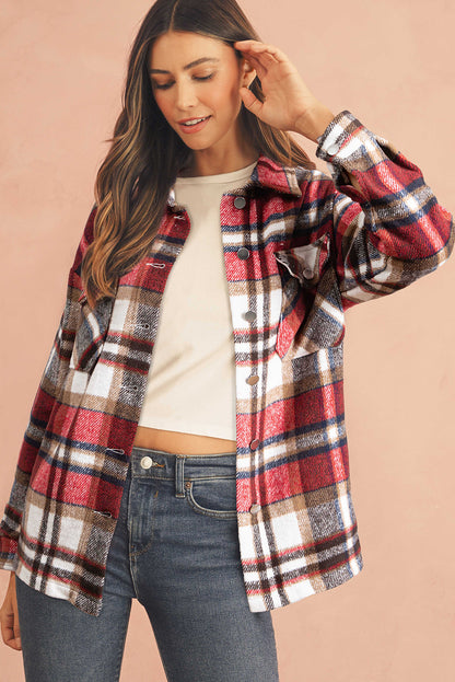 Multicolor Plaid Casual Button Up Flannel Shacket