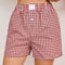 Red Vintage Plaid Print High Waisted Loose Wide Leg Shorts