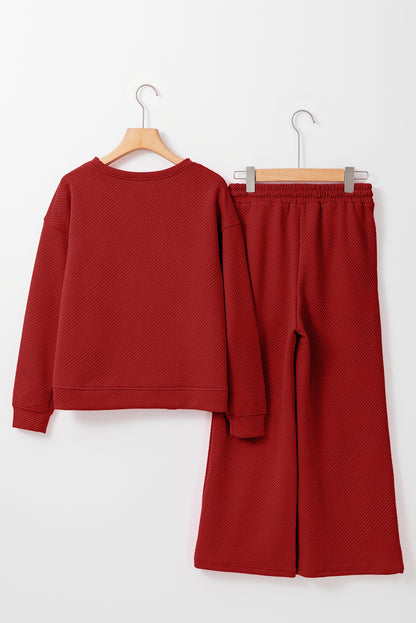 Red Dahlia Textured Loose Slouchy Long Sleeve Top and Pants Set
