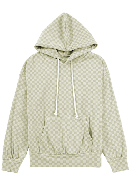 Green Checkered Kangaroo Pocket Hoodie